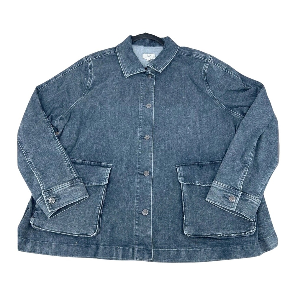 Me by Jennie Garth Denim Jacket Women 2X Blue Cargo Utility Chore Relaxed Modern